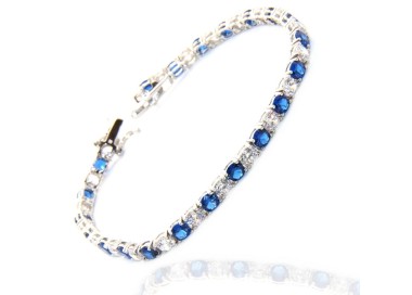 NSA|Woman's bracelet in 925 Sterling Silver Tennis model With blue sapphire and white 4 mm 17.5 cm cubic zirconia jaws