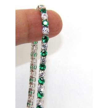 NSA|Woman's bracelet in 925 Sterling Silver Tennis model With emerald green and white 4 mm 17.5 cm cubic zirconia jaws
