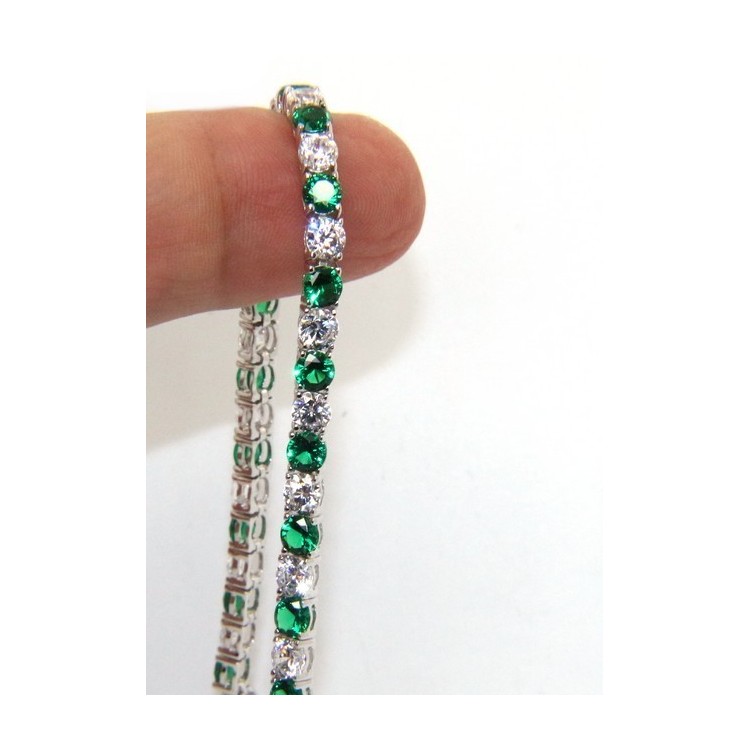 NSA|Bracciale per donna in Argento 925 modello Tennis Con Zirconi bianco e verde da 4 mm 17,5 cm a griffe