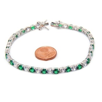 NSA|Bracciale per donna in Argento 925 modello Tennis Con Zirconi bianco e verde da 4 mm 17,5 cm a griffe