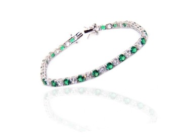 NSA|Woman's bracelet in 925 Sterling Silver Tennis model With emerald green and white 4 mm 17.5 cm cubic zirconia jaws