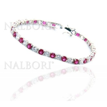 NSA|Bracciale per donna in Argento 925 modello Tennis Con Zirconi bianco e rosso da 4 mm 17,5 cm a griffe