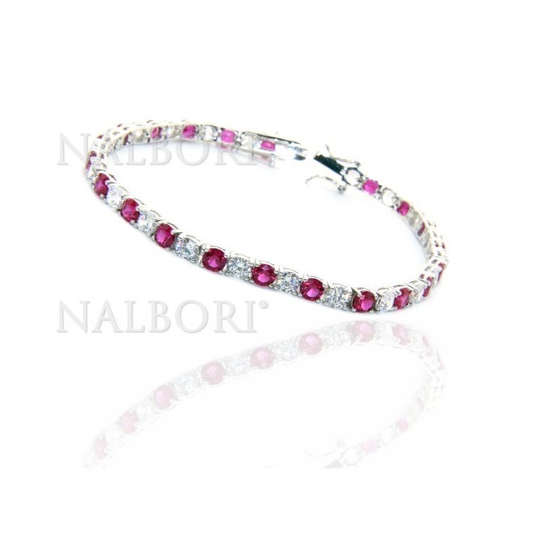 NSA|Bracciale per donna in Argento 925 modello Tennis Con Zirconi bianco e rosso da 4 mm 17,5 cm a griffe