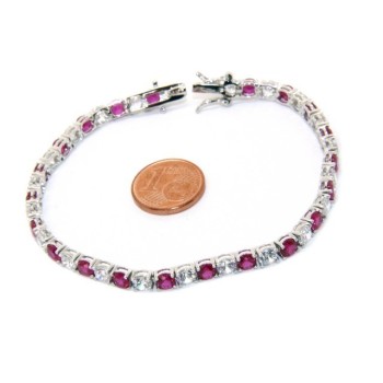 NSA|Woman's bracelet in 925 Sterling Silver Tennis model With rubin red and white 4 mm 17.5 cm cubic zirconia jaws