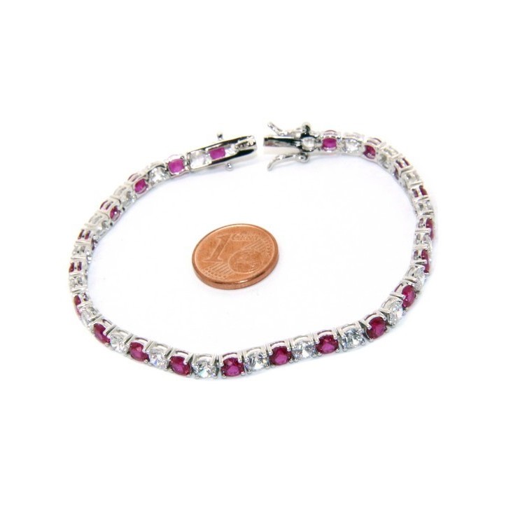 NSA|Woman's bracelet in 925 Sterling Silver Tennis model With rubin red and white 4 mm 17.5 cm cubic zirconia jaws