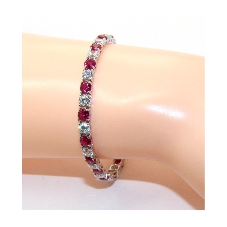 NSA|Bracciale per donna in Argento 925 modello Tennis Con Zirconi bianco e rosso da 4 mm 17,5 cm a griffe