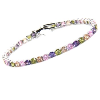 NSA|Bracciale tennis colorato Argento 925  Zirconi viola rosa peridot citrino da 4 mm 17,5 cm NALBORI donna