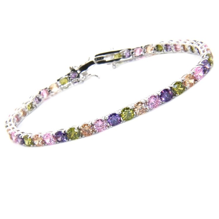 NSA|Bracciale tennis colorato Argento 925  Zirconi viola rosa peridot citrino da 4 mm 17,5 cm NALBORI donna