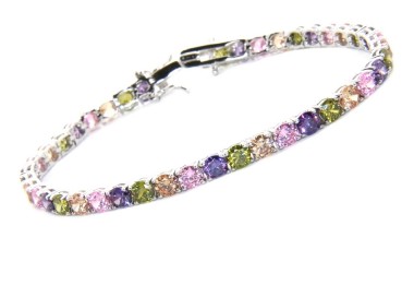 NSA|Bracciale tennis colorato Argento 925  Zirconi viola rosa peridot citrino da 4 mm 17,5 cm NALBORI donna
