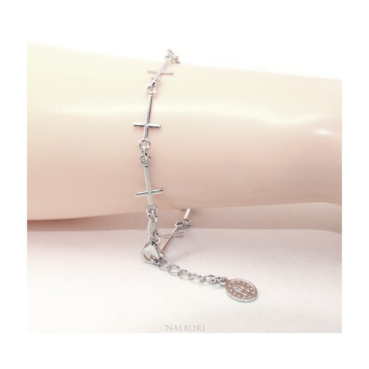 NSA|Bracciale serie di croci rosario per uomo o donna in Argento 925 ciondolo della madonna miracolosa . Mis 16,50 - 19,50 cm