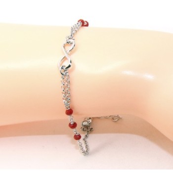 NSA|Bracciale uomo donna Argento 925 lavorazione a rosario cristallo rosso con 1 elemento infinito 17,50-19,50 cm