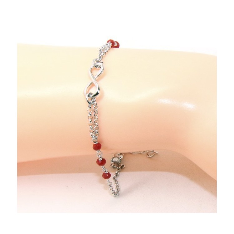 NSA|Bracelet man woman Silver 925 rosary working red crystal with 1 infinite element 17,50-19,50 cm