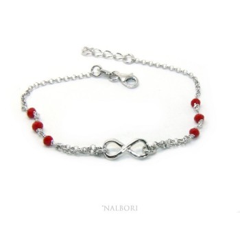 NSA|Bracelet man woman Silver 925 rosary working red crystal with 1 infinite element 17,50-19,50 cm