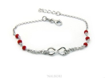 NSA|Bracelet man woman Silver 925 rosary working red crystal with 1 infinite element 17,50-19,50 cm