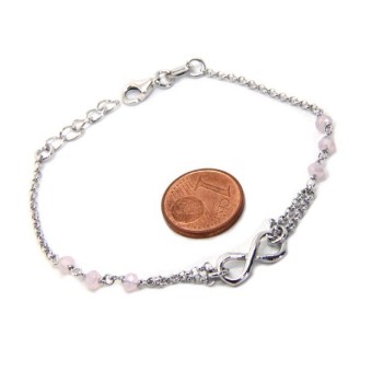NSA|Bracciale uomo donna Argento 925 lavorazione a rosario cristallo rosa chiaro con 1 elemento infinito 15,00 -17,50 cm