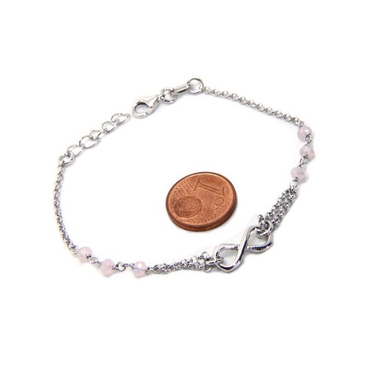 NSA|Bracelet man woman Silver 925 rosary crystal pink light with 1 infinite element 15.00 -17.50 cm