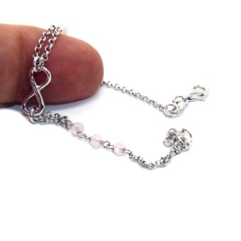 NSA|Bracciale uomo donna Argento 925 lavorazione a rosario cristallo rosa chiaro con 1 elemento infinito 15,00 -17,50 cm