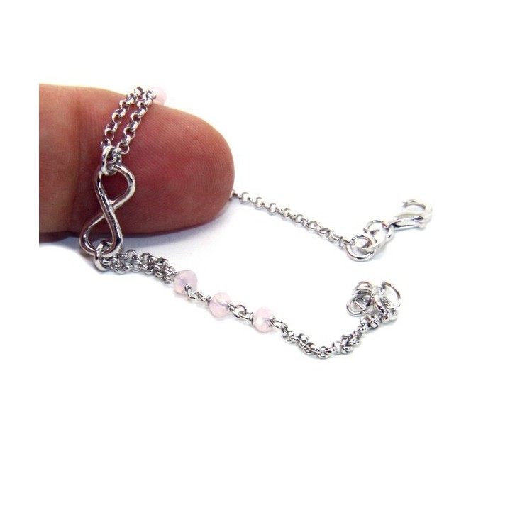 NSA|Bracelet man woman Silver 925 rosary crystal pink light with 1 infinite element 15.00 -17.50 cm