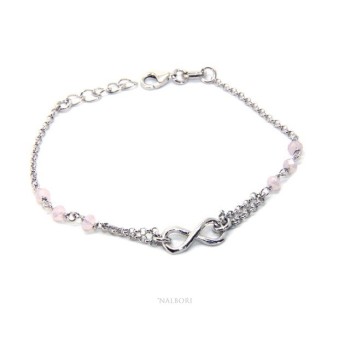 NSA|Bracelet man woman Silver 925 rosary crystal pink light with 1 infinite element 15.00 -17.50 cm