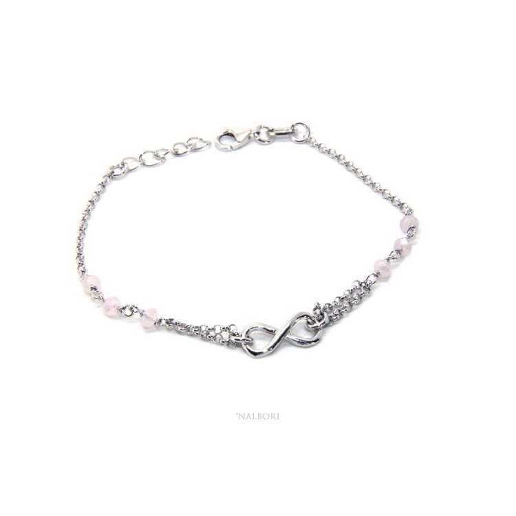 NSA|Bracelet man woman Silver 925 rosary crystal pink light with 1 infinite element 15.00 -17.50 cm