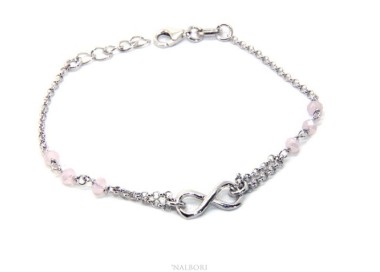 NSA|Bracelet man woman Silver 925 rosary crystal pink light with 1 infinite element 15.00 -17.50 cm