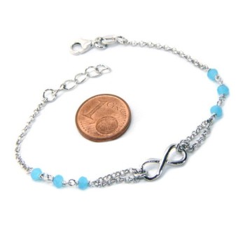 NSA|Bracelet man woman Silver 925 rosary crystal light blue with 1 infinite element 15.00 -17.50 cm