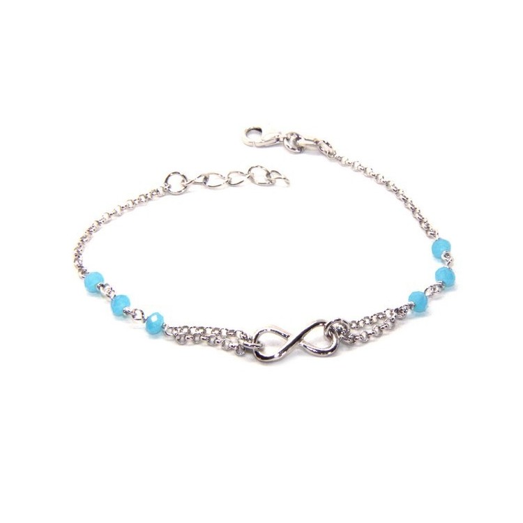 NSA|Bracelet man woman Silver 925 rosary crystal light blue with 1 infinite element 15.00 -17.50 cm