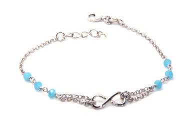 NSA|Bracelet man woman Silver 925 rosary crystal light blue with 1 infinite element 15.00 -17.50 cm