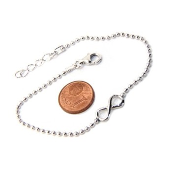 NSA|Bracelet man woman 925 Sterling Silver 2 mm ball chain and 1 infinite element 17.50-20.50 cm