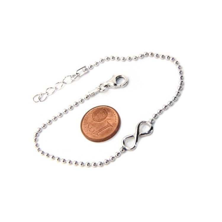 NSA|Bracciale uomo donna Argento 925 catena a palline da 2 mm e 1 elemento infinito 17,50-20,50 cm