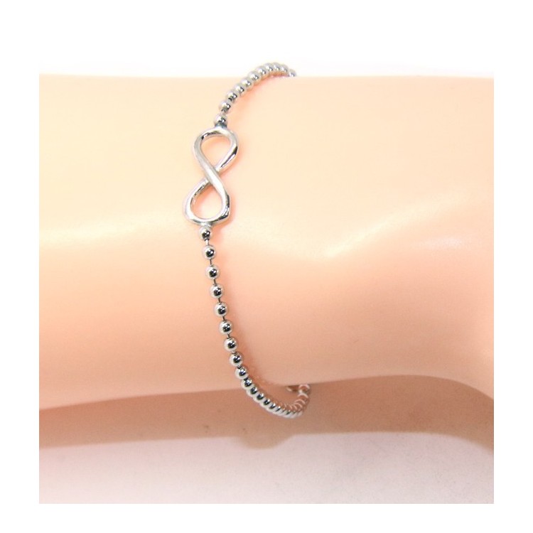 NSA|Bracelet man woman 925 Sterling Silver 2 mm ball chain and 1 infinite element 17.50-20.50 cm