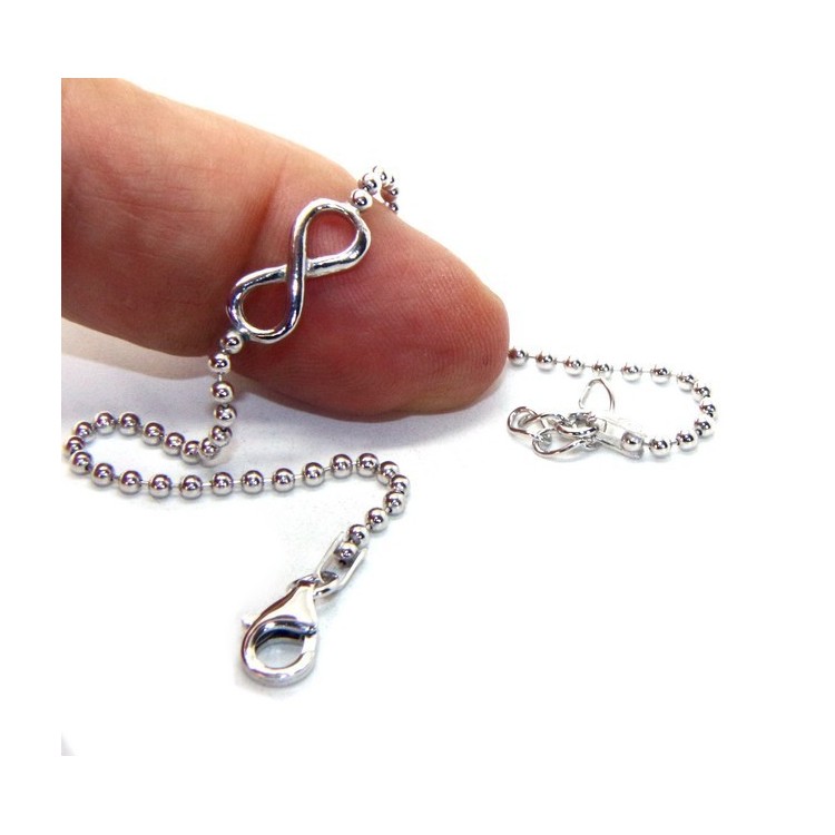 NSA|Bracciale uomo donna Argento 925 catena a palline da 2 mm e 1 elemento infinito 17,50-20,50 cm