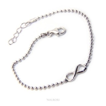 NSA|Bracciale uomo donna Argento 925 catena a palline da 2 mm e 1 elemento infinito 17,50-20,50 cm