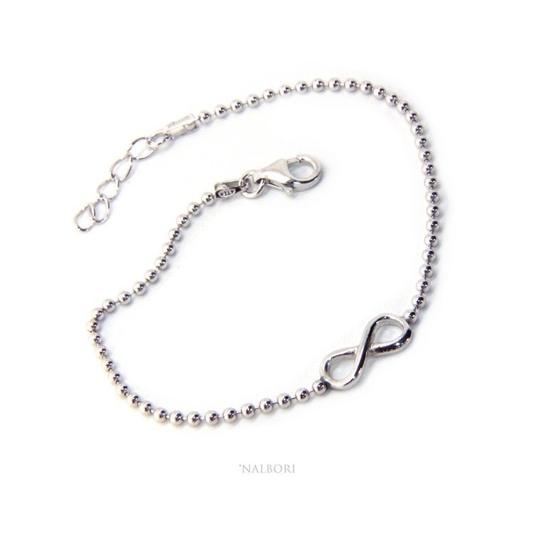 NSA|Bracciale uomo donna Argento 925 catena a palline da 2 mm e 1 elemento infinito 17,50-20,50 cm
