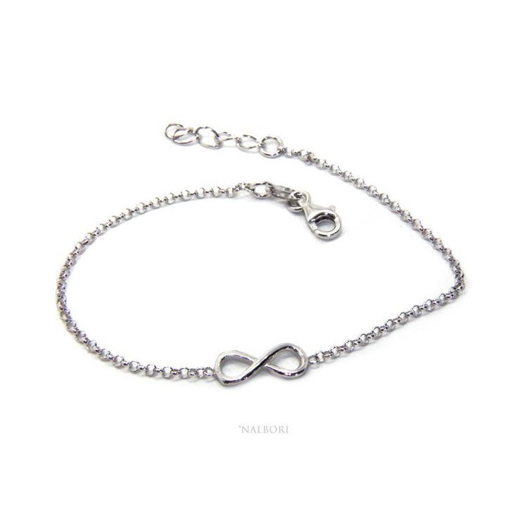 NSA|Bracciale uomo donna Argento 925 catena a rolo' circa da 2 mm e 1 elemento infinito 17,50-20,00 cm