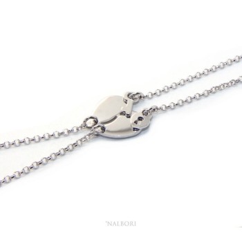 NSA|Double bracelet HE and LEI man woman in Sterling Silver broken heart small to break key padlock