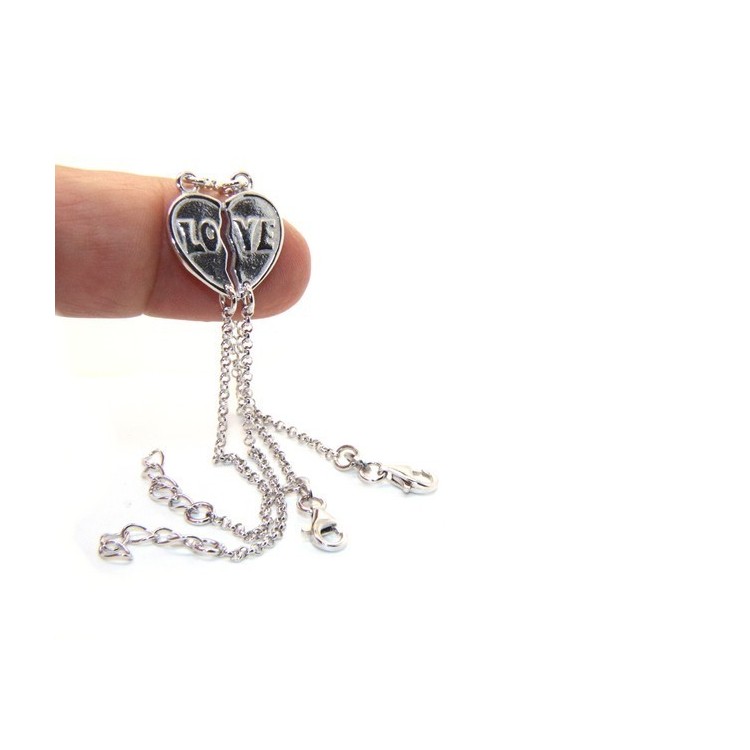 NSA|Double bracelet HIM and HER man woman in Sterling Silver broken heart written LOVE