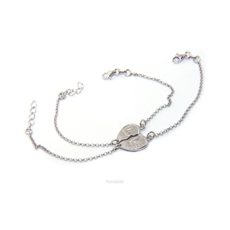 NSA|Double bracelet HIM and HER man woman in Sterling Silver broken heart written LOVE