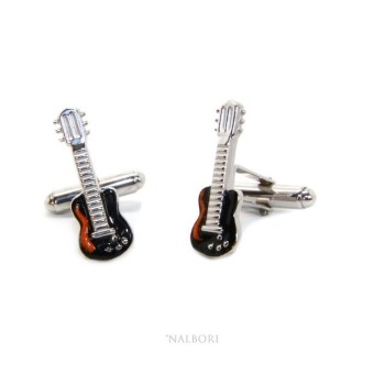 NSA|Mens Cufflinks for electric guitar shirt Silver 925 black enamel handmade