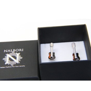NSA|Gemelli Uomo chitarra elettrica per camicia in Argento 925 smalto nero realizzati a mano
