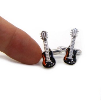 NSA|Mens Cufflinks for electric guitar shirt Silver 925 black enamel handmade