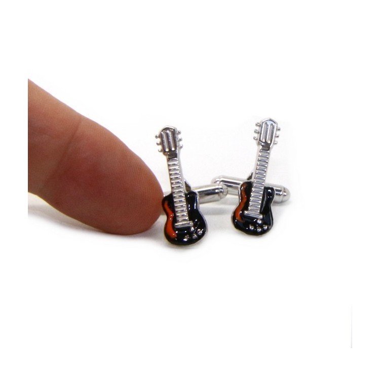 NSA|Mens Cufflinks for electric guitar shirt Silver 925 black enamel handmade