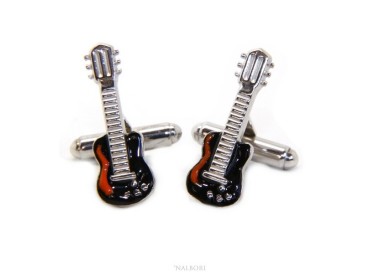 NSA|Mens Cufflinks for electric guitar shirt Silver 925 black enamel handmade