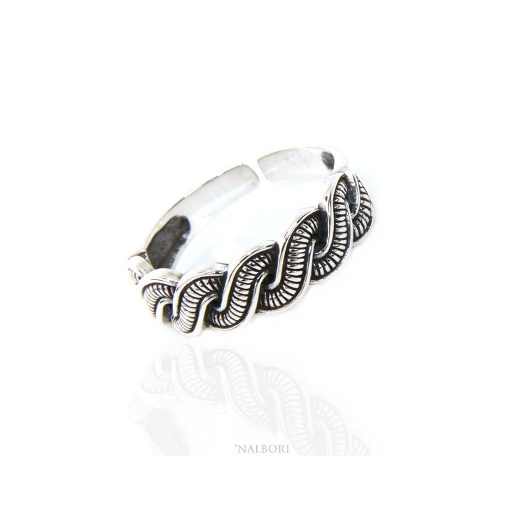 NSA|Argento 925 : Anello fede uomo donna fascia treccia intrecciato aperto regolabile scuro