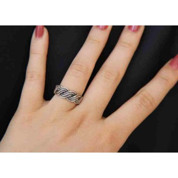 NSA|Anello in argento 925 scuro con treccia intrecciato regolabile aperto, per uomo e donna