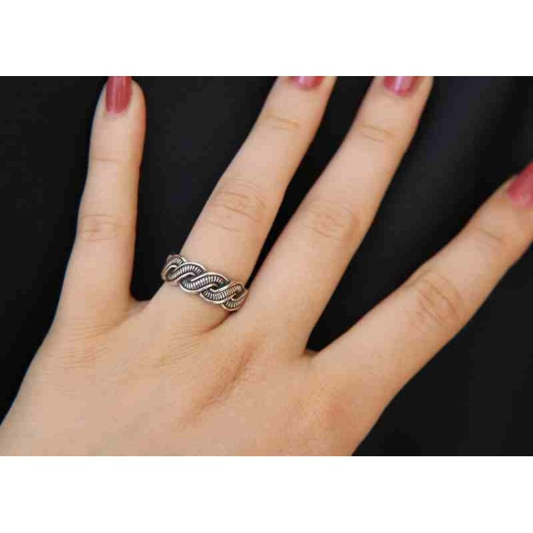 NSA|Anello in argento 925 scuro con treccia intrecciato regolabile aperto, per uomo e donna