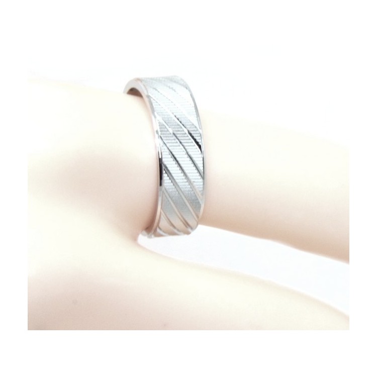 NSA|Argento 925 : Anello fede fedina diamantata massiccia 6 mm oblique per uomo o donna