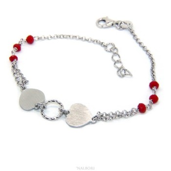 NonsoloArgenti|fine silver bracelet for man woman  red crystal and heart