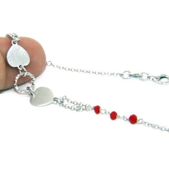 NonsoloArgenti|fine silver bracelet for man woman  red crystal and heart