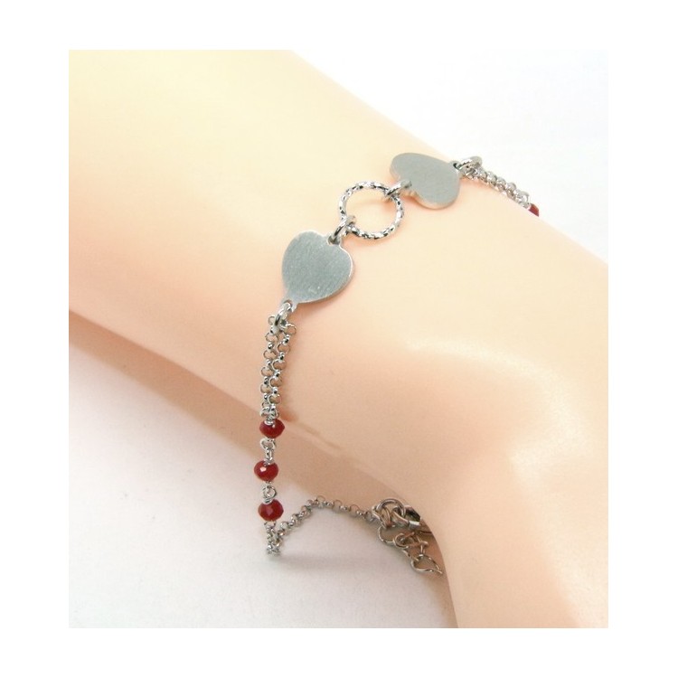 NonsoloArgenti|fine silver bracelet for man woman  red crystal and heart